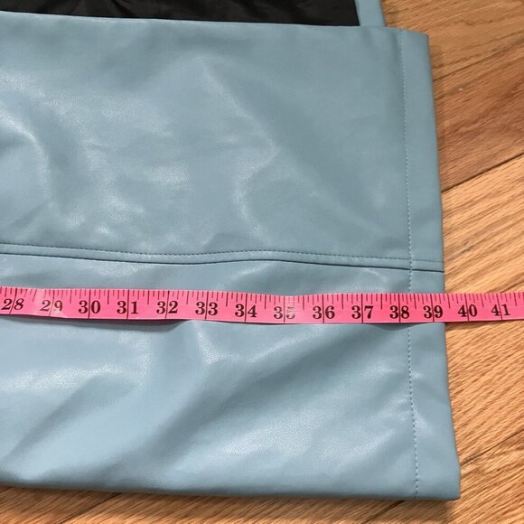 NVLT Vegan Trench Coat Womens L Blue Faux Leather Lined Contemporary - Picture 10 of 12